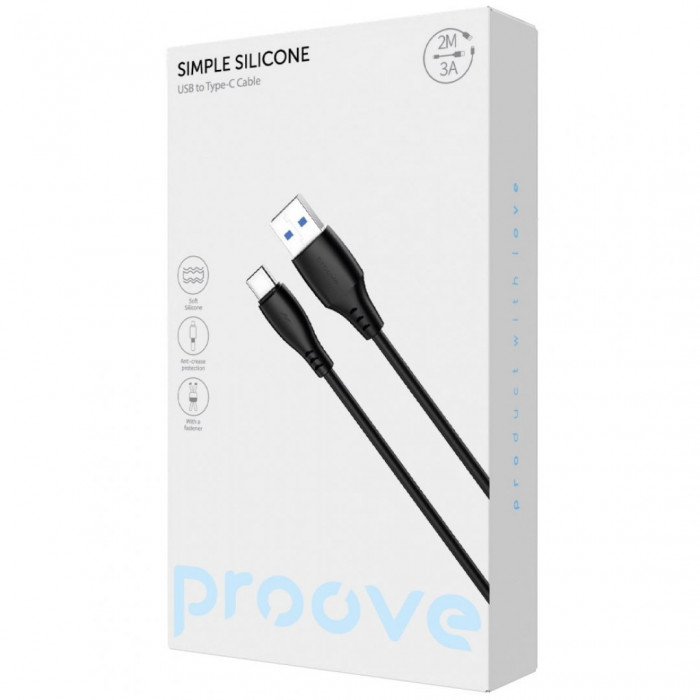 Кабель Proove Simple Silicone USB to Type-C 3A (2m) Black (CCSS15001221)