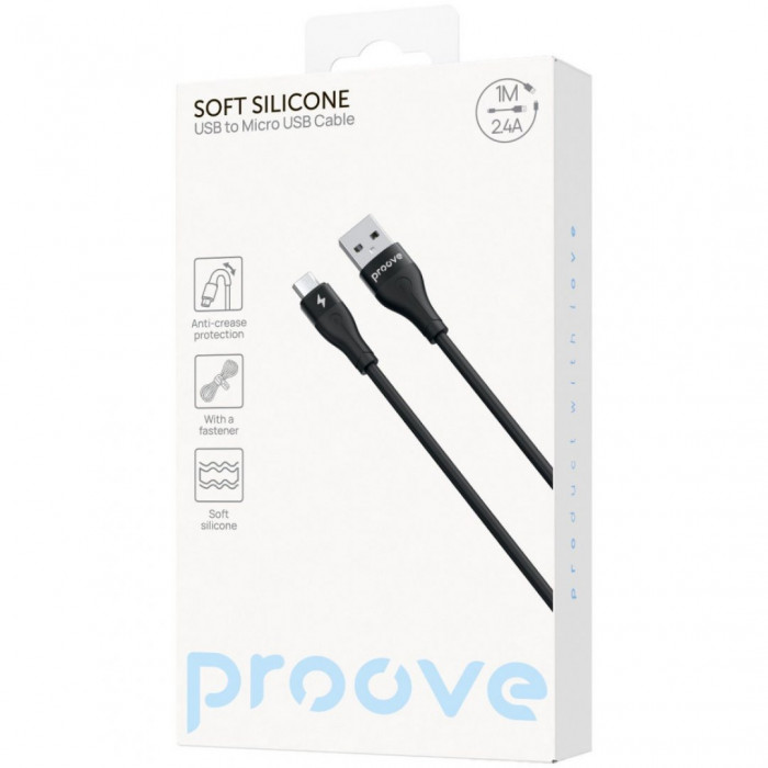 Кабель Proove Soft Silicone USB to Micro USB 2.4A (1m) Black (CCSO20001301)