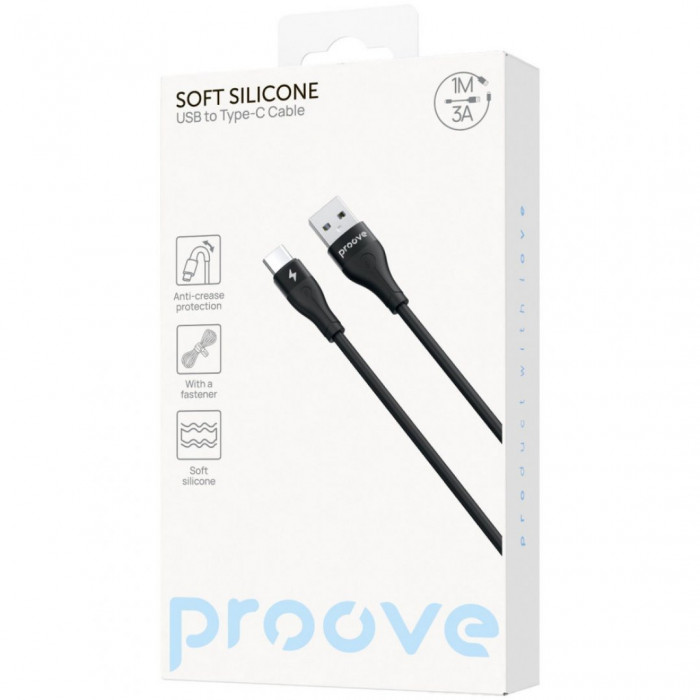 Кабель Proove Soft Silicone USB to Type-C 3A (1m) Black (CCSO20001201)