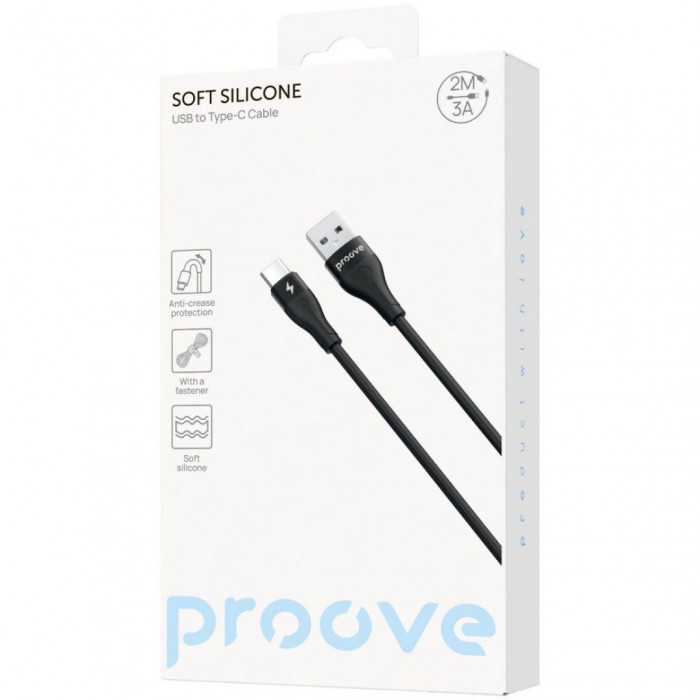 Кабель Proove Soft Silicone USB to Type-C 3A (2m) Black (CCSO20001221)