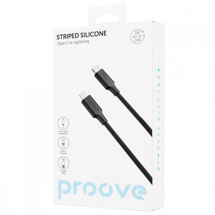 Кабель Proove Striped Silicone Type-C to Lightning (1m) Black (CCSS00002101)