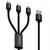 Кабель Proove Triple Connection 3 in 1 Type-C + Micro USB + Lightning (1.3m) Black (CCTC15001501)
