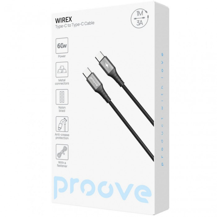 Кабель Proove WireX Type-C to Type-C 60W (1m) Black (CCWX60002201)