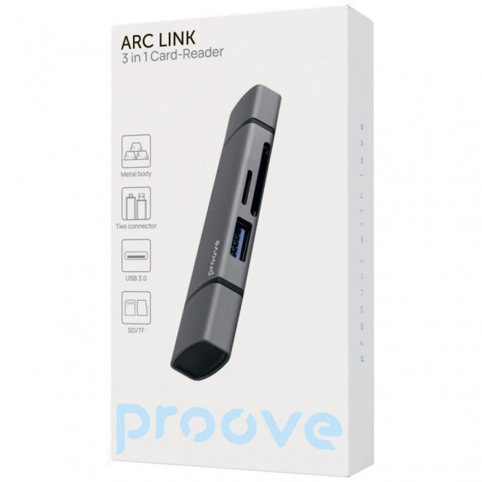Картридер Proove Arc Link 3 in 1 (USB3.0 + SD Card + Micro SD Card) Silver (HBAL00210014)