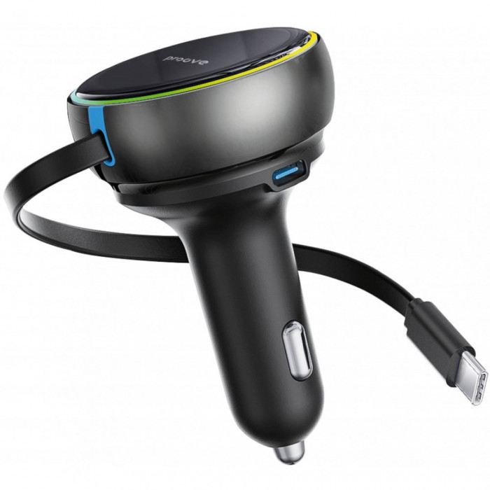 Автомобільний зарядний пристрій Proove Hammer 81W (Type-C + USB) + Retractable Type-C Cable Black (CCHR81110001)