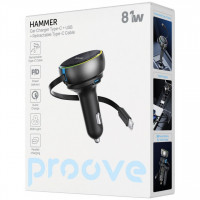 Автомобильное зарядное устройство Proove Hammer 81W (Type-C + USB) + Retractable Type-C Cable Black (CCHR81110001)