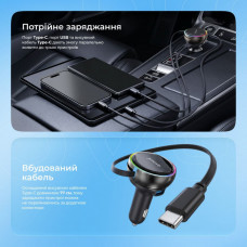 Автомобільний зарядний пристрій Proove Hammer 81W (Type-C + USB) + Retractable Type-C Cable Black (CCHR81110001)
