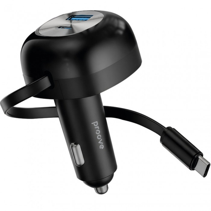 Автомобільний зарядний пристрій Proove Pulsar 65W (Type-C + USB) + Retractable Type-C Cable Black (CCPR65110001)