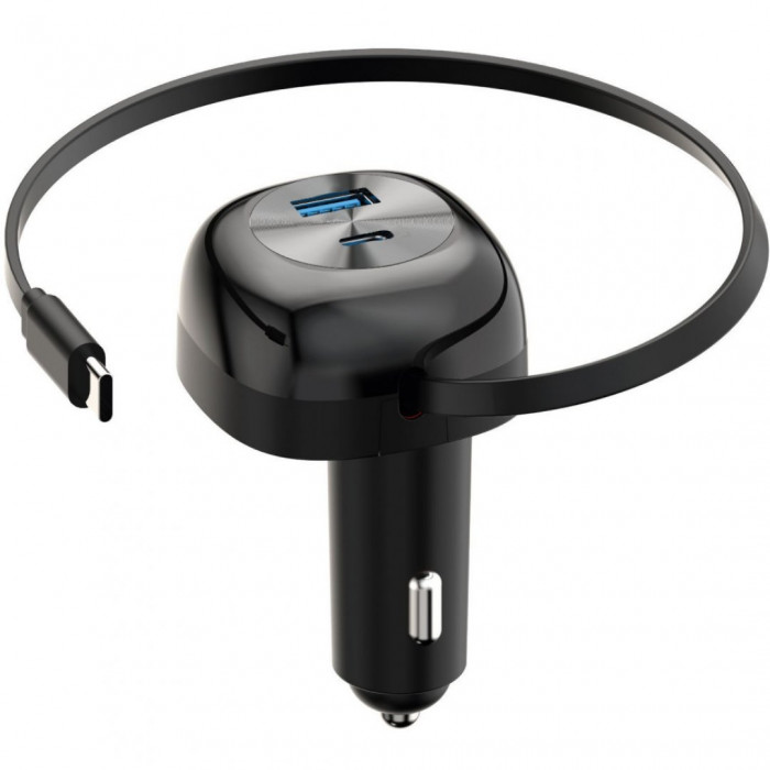 Автомобільний зарядний пристрій Proove Pulsar 65W (Type-C + USB) + Retractable Type-C Cable Black (CCPR65110001)