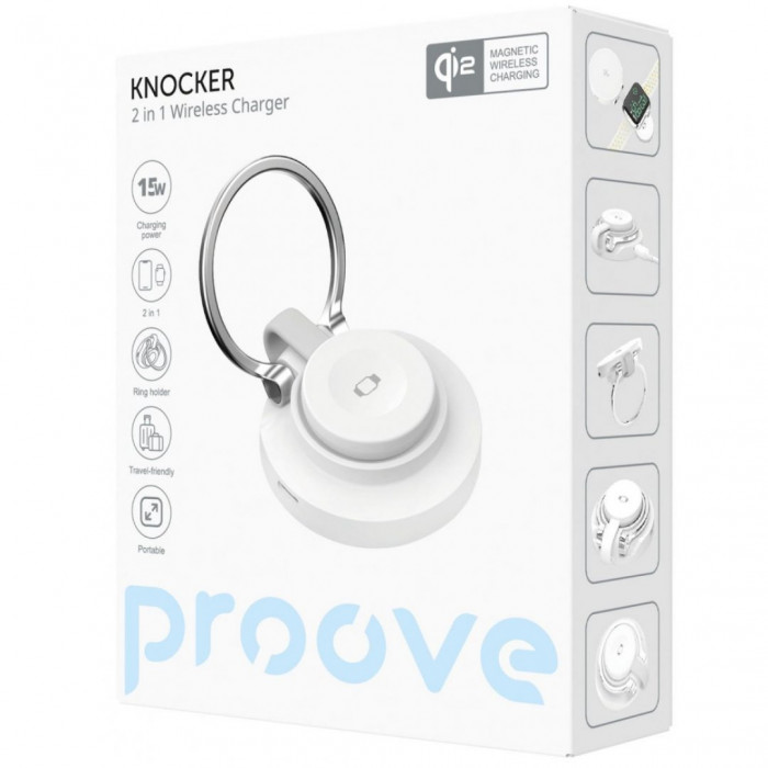 Бездротовий зарядний пристрій Proove Knocker 2 in 1 Qi2 White (WSPK15012002)