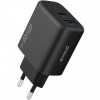 Мережевий зарядний пристрій Proove Silicone Power 2 45W (Type-C+USB) Black (WCSP24110001)
