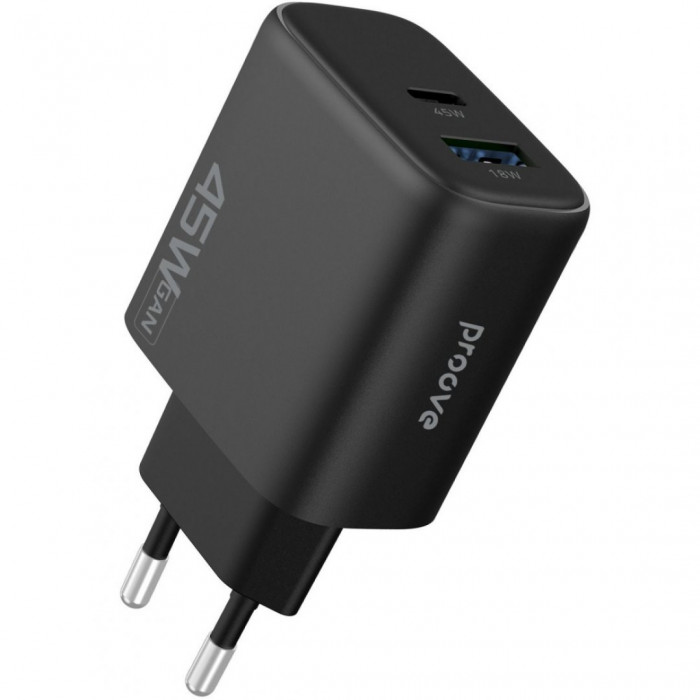 Мережевий зарядний пристрій Proove Silicone Power 2 45W (Type-C+USB) Black (WCSP24110001)