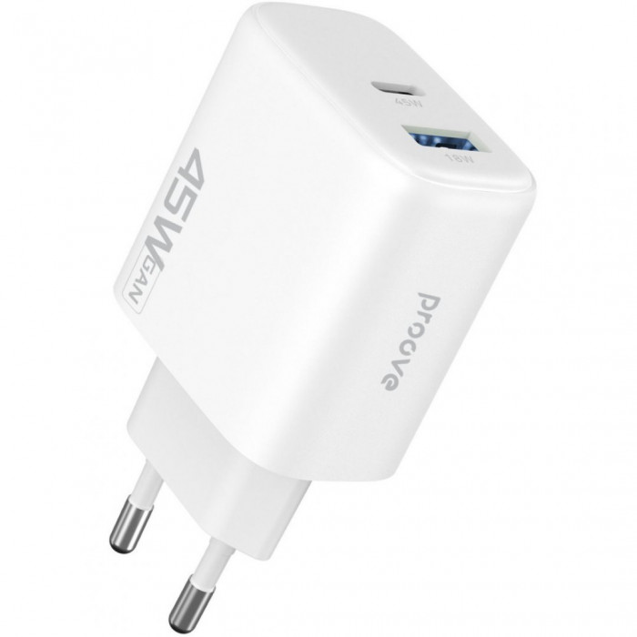 Мережевий зарядний пристрій Proove Silicone Power 2 45W (Type-C+USB) White (WCSP24110002)