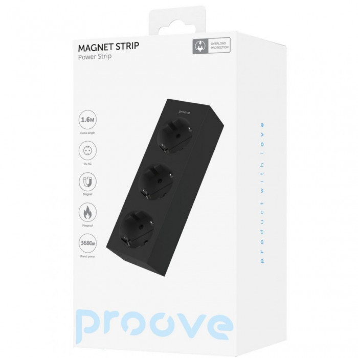 Мережевий фільтр Proove Magnet Strip (3xAC) 1.6m Black (PSMS25000001)