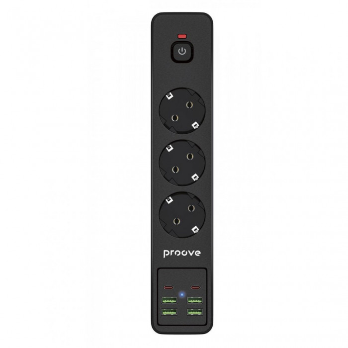 Мережевий фільтр Proove Power Strip P-03 (3 розетки + 4 USB + 2 Type-C) 2М Black (PSP342420001)