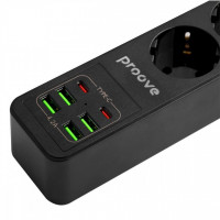 Сетевой фильтр Proove Power Strip P-03 (3 розетки + 4 USB + 2 Type-C) 2М Black (PSP342420001)
