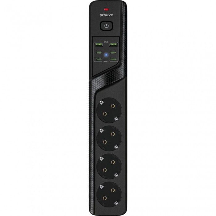 Мережевий фільтр Proove Power Strip P-04C (4 розетки + 2 USB + 4 Type-C) 2М Black (PSPS25002421)