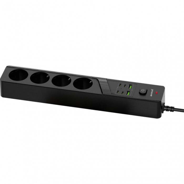 Мережевий фільтр Proove Power Strip P-04C (4 розетки + 2 USB + 4 Type-C) 3М Black (PSPS25002431)