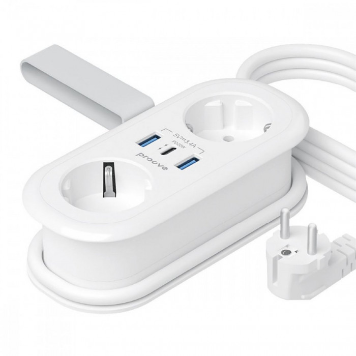 Мережевий фільтр Proove Supercoil 20W (2xAC + Type-C + 2xSB) 1.5m White (PSPS25002102)