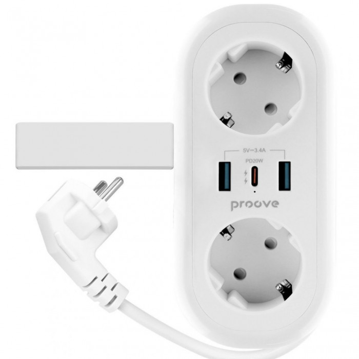 Мережевий фільтр Proove Supercoil 20W (2xAC + Type-C + 2xSB) 1.5m White (PSPS25002102)