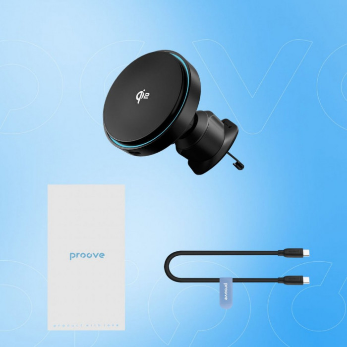 Автомобільний тримач з бездротовою зарядкою Proove Light Circle Qi2 15W Black (WHLC15010002)