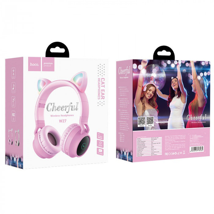 Наушники накладные Hoco W27 Cat Ear Wireless Headphones Pink