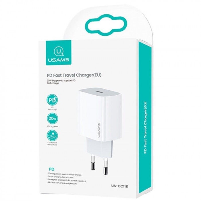 Зарядний пристрій USAMS CC118 T34 PD Fast Travel Type-C Charger 20W