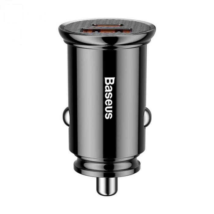 Автомобильное зарядное устройство Baseus Circular Plastic PD3.0 QC 4.0+30W USB+Type-C Black