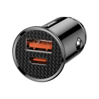 Автомобильное зарядное устройство Baseus Circular Plastic PD3.0 QC 4.0+30W USB+Type-C Black
