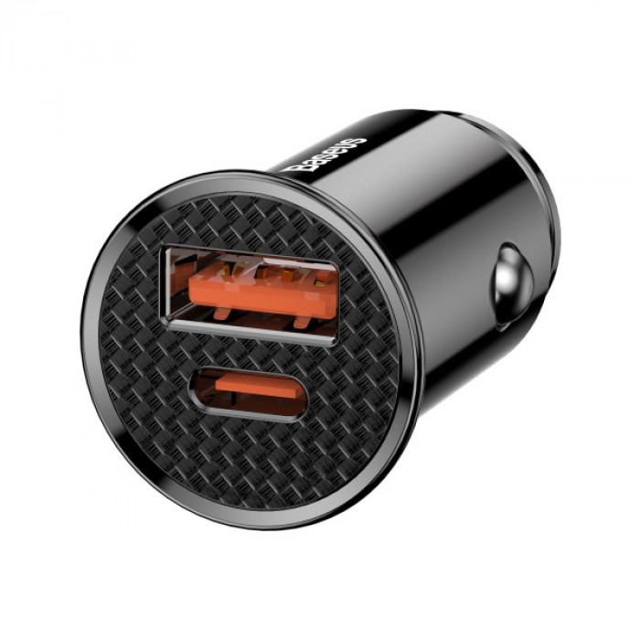 Автомобильное зарядное устройство Baseus Circular Plastic PD3.0 QC 4.0+30W USB+Type-C Black