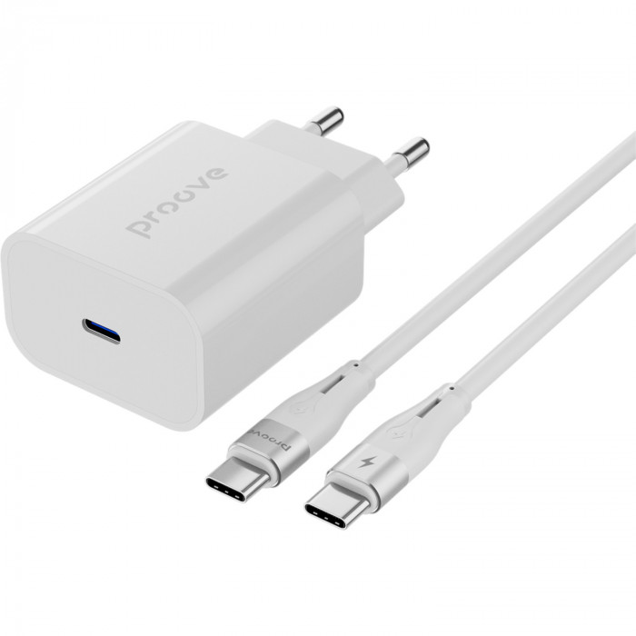 Сетевое зарядное устройство Proove Rapid 30W USB-C + Кабель Type-C to Type-C White (WCRP30012202)