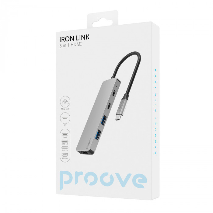 Type-C HUB Proove Iron Link 5in1 2USB+2USB-C+HDMI (HBIL00222024)