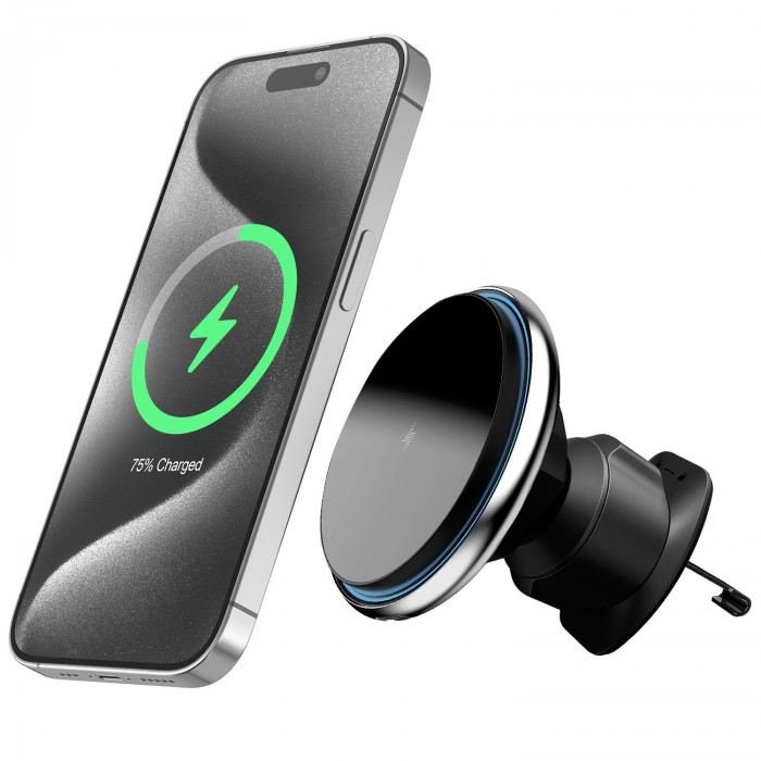 Автодержатель с беспроводной зарядкой Proove Magic Circle 15W Silver