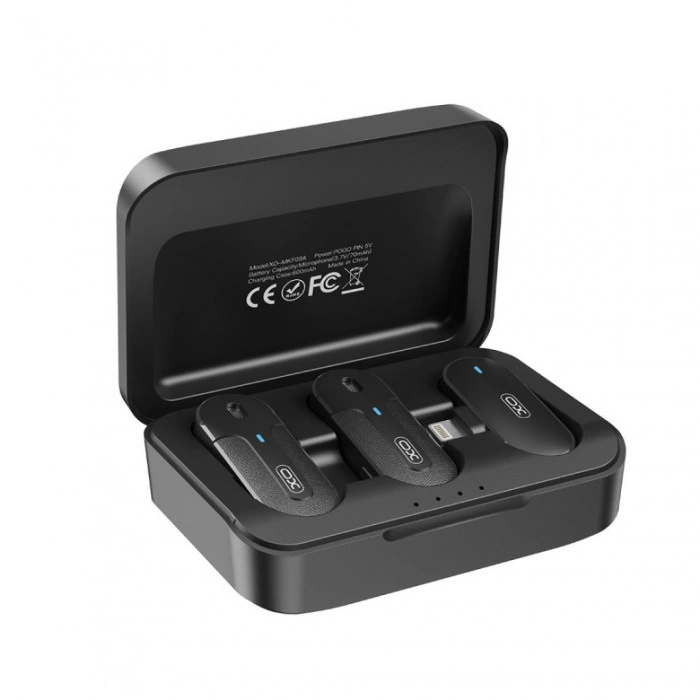 Петличный микрофон беспроводной XO MKF09B Lightning 1 to 2 с зарядным кейсом