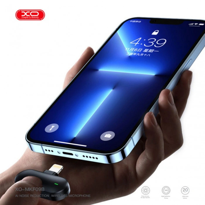 Петличный микрофон беспроводной XO MKF09B Lightning 1 to 2 с зарядным кейсом